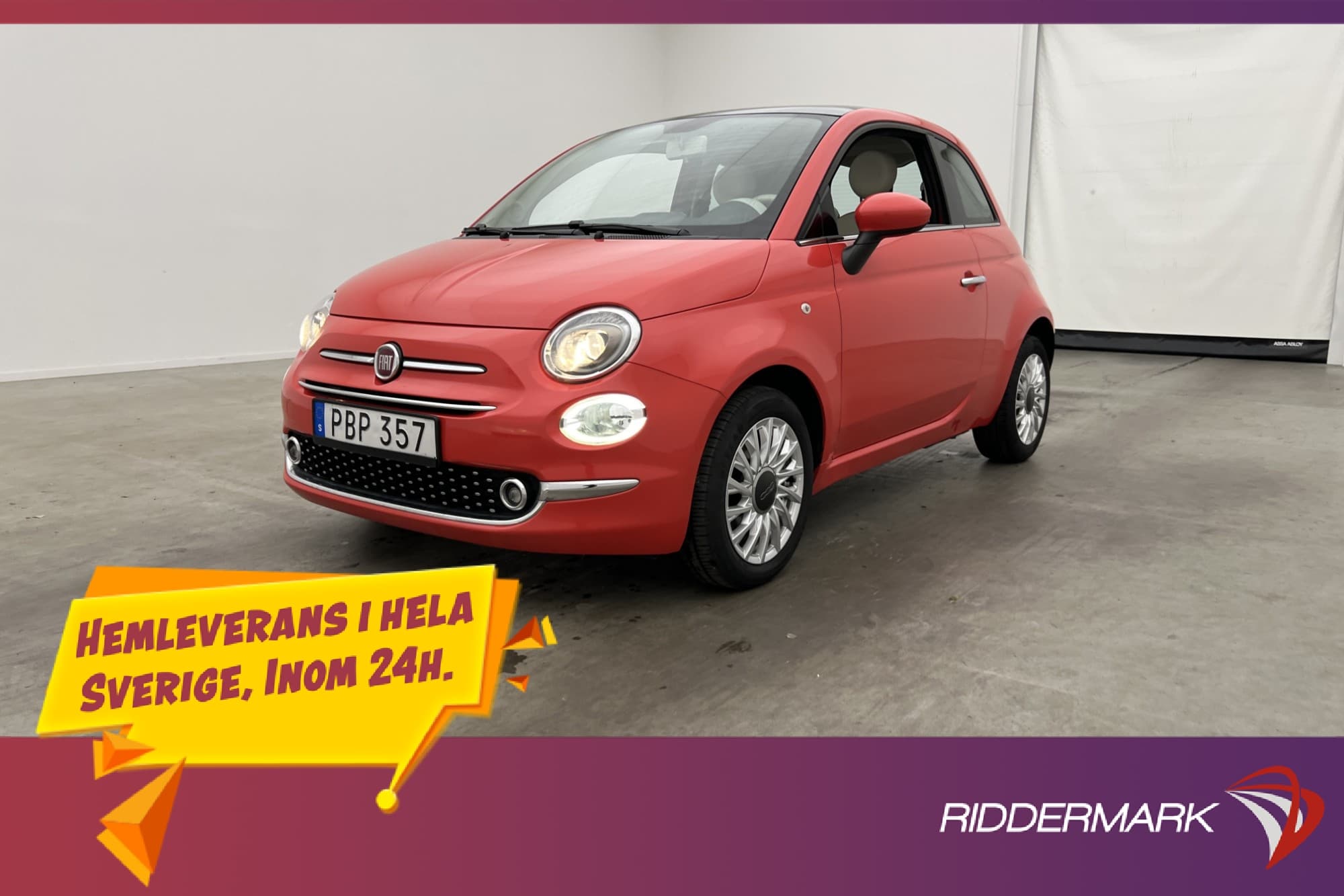 Fiat 500 1.2 8V Lounge Sensorer Pano Bluetooth Låg Årsskatt