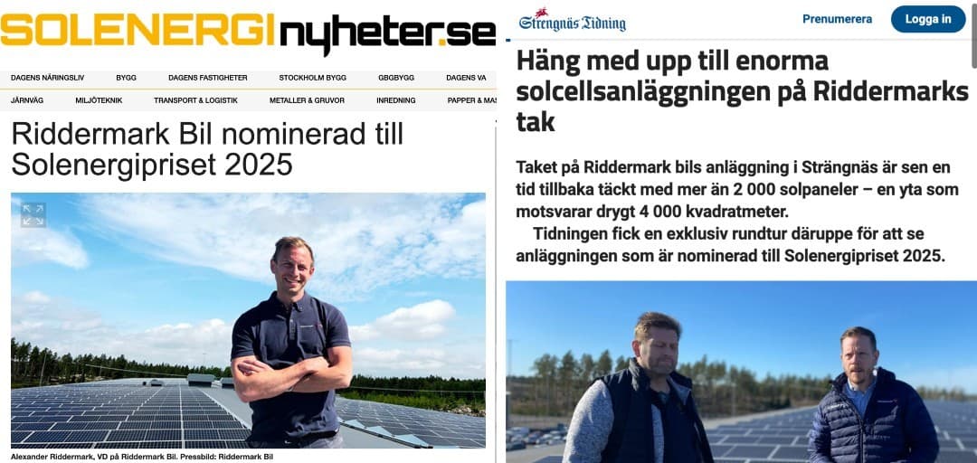 Nominerade till Solenergipriset som Nordens största självförsörjande bilanläggning