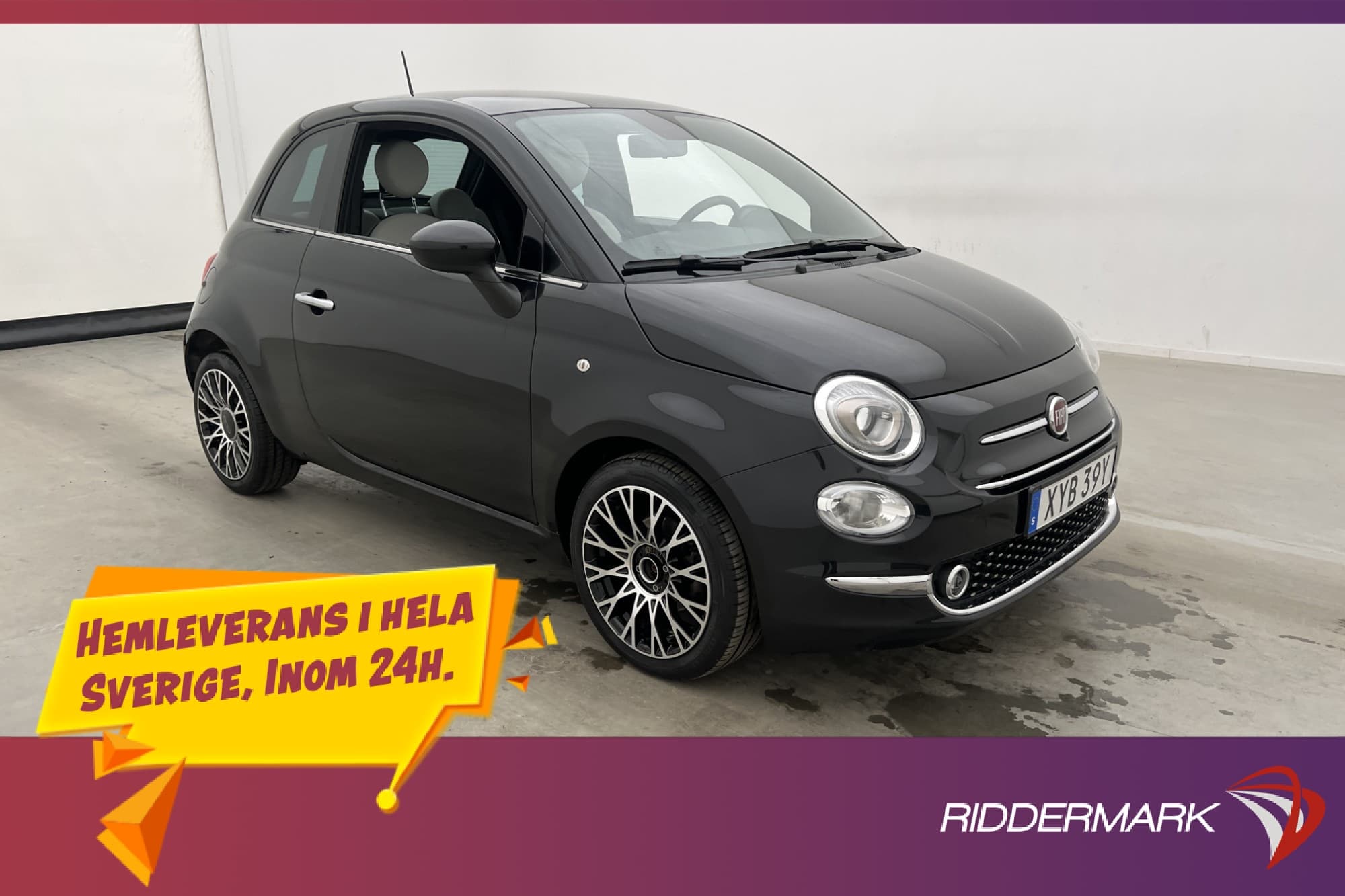 Fiat 500 Lounge Panorama Sensorer Tonade Bakrutor 0,39L/mil